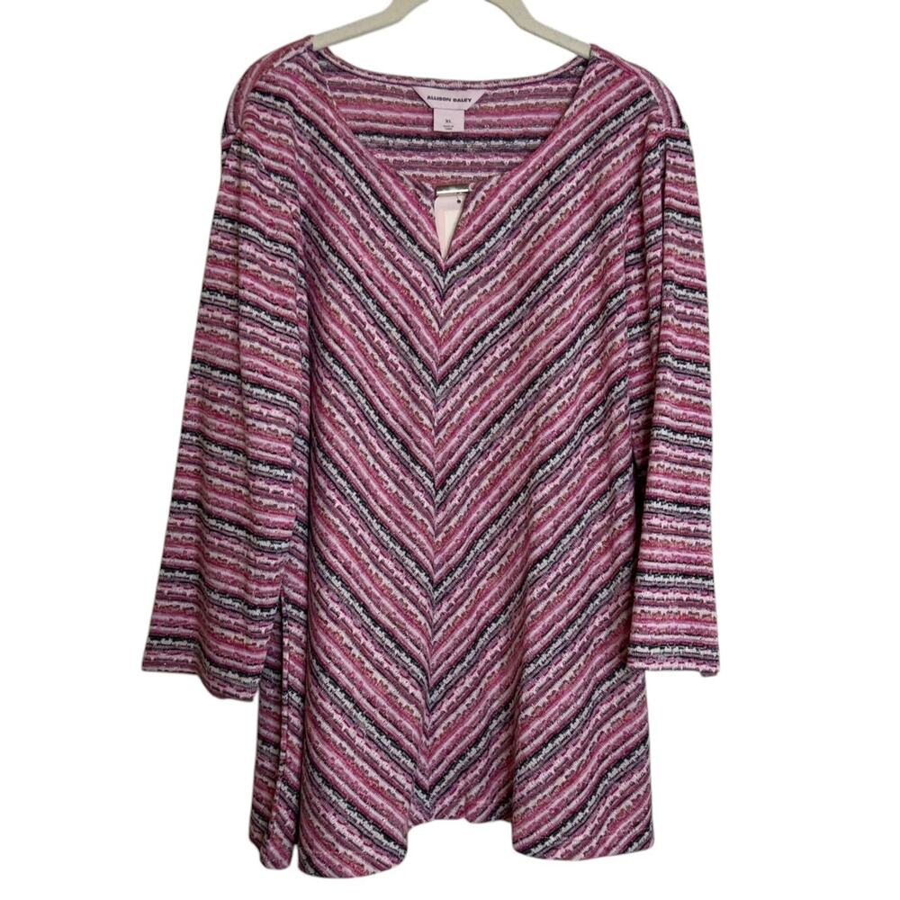 Allison Daley Womens Lightweight Sweater XL Pink Stripe Metallic Knit NEW